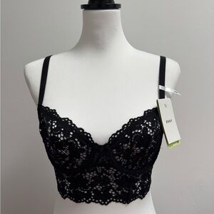 NWT DKNY Black Lace Longline Demi Bra/Bralette SZ 34B